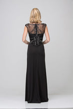 Load image into Gallery viewer, Star Box #17196 Prom dress, evening gown , Pageant formal , this gown has a drop waist style with a all over mesh bodice with beading , skirt has a front slit, and the bodice has a cup support built in, back zipper closure