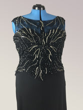 Load image into Gallery viewer, Star Box #17196 Prom dress, evening gown , Pageant formal , this gown has a drop waist style with a all over mesh bodice with beading , skirt has a front slit, and the bodice has a cup support built in, back zipper closure