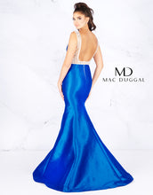 Load image into Gallery viewer, Mac Duggal  #66080 ; Size 14 Color Sapphire Royal Blue ; Prom or Pageant gown this A Line style , scoop back dress is a Mikado fabric (no stretch) , fully lined , Sapphire royal blue taffeta, crystal beaded mesh straps , zipper closure . 
