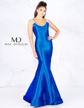 Load image into Gallery viewer, Mac Duggal  #66080 ; Size 14 Color Sapphire Royal Blue ; Prom or Pageant gown this A Line style , scoop back dress is a Mikado fabric (no stretch) , fully lined , Sapphire royal blue taffeta, crystal beaded mesh straps , zipper closure . 
