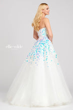 Load image into Gallery viewer, Ellie Wilde #120144 Size 8 Ivory A-Line ball gown , Prom dress, Gala event,  with full tulle skirt this dress offers plenty of sparkle with the pallet sequins of AB rainbow color, Spaghetti straps, full lined with zipper closure 
