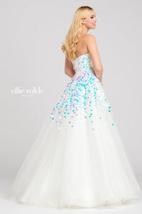 Ellie Wilde #120144 Size 8 Ivory A-Line ball gown , Prom dress, Gala event,  with full tulle skirt this dress offers plenty of sparkle with the pallet sequins of AB rainbow color, Spaghetti straps, full lined with zipper closure 