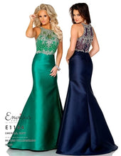 Load image into Gallery viewer, Envious #1144  Plus size prom gown emerald green, navy blue, this is so fun and the fabric is medium weight made from Mikado it is fully lined with petticoat
