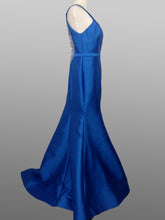 Load image into Gallery viewer, Mac Duggal  #66080 ; Size 14 Color Sapphire Royal Blue ; Prom or Pageant gown this A Line style , scoop back dress is a Mikado fabric (no stretch) , fully lined , Sapphire royal blue taffeta, crystal beaded mesh straps , zipper closure . 
