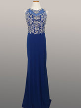 Load image into Gallery viewer, Star Box #6111, Royal Blue Prom dress, Mother of bride gown, or pageant dress  this A-Line design is well beaded with a peekaboo mesh bodice, moderate cup support, zipper closure
