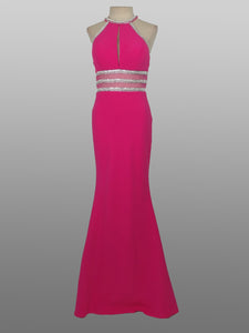 Clarisse #3411 fit n flare Prom gown , formal dress, Fuchsia Size 6 Mermaid style skirt, bodice constructed with boning an cup shape, stretch jersey knit with power mesh waistband and back , crystal rhinestone banding, keyhole mesh back, zipper , fully lined