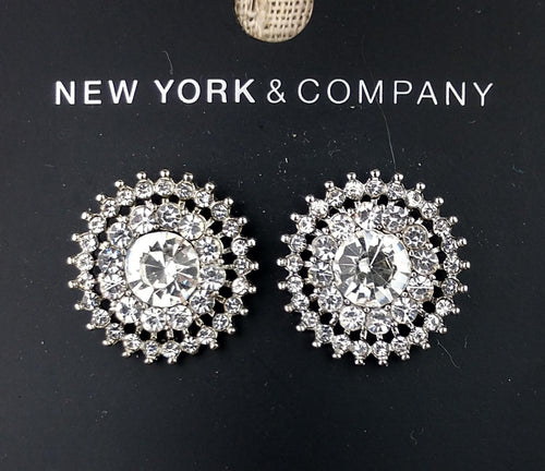 New York & Company Post style earrings, White crystal rhinestone has lots of sparkle , very easy to wear. well made good quality white gold base .  Crystal Post (lead free , Nickle free) 1.5