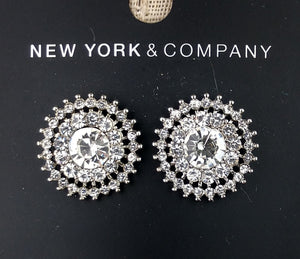 New York & Company Post style earrings, White crystal rhinestone has lots of sparkle , very easy to wear. well made good quality white gold base .  Crystal Post (lead free , Nickle free) 1.5" in diameter 