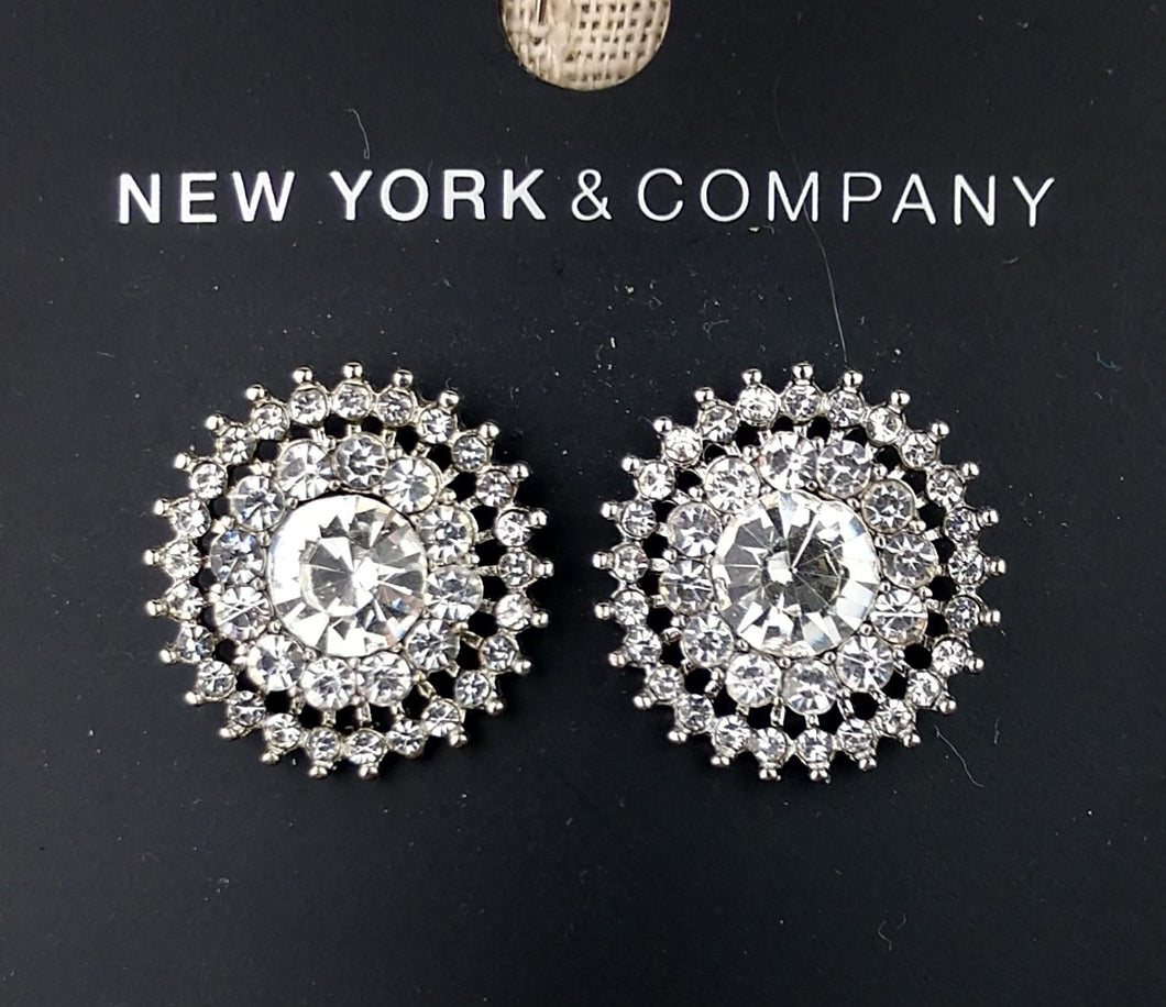 New York & Company Post style earrings, White crystal rhinestone has lots of sparkle , very easy to wear. well made good quality white gold base .  Crystal Post (lead free , Nickle free) 1.5