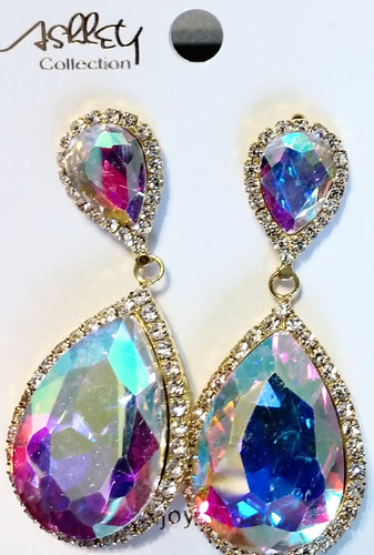 Ashley Collection AB post/stud Rhinestone earrings These are post style earrings , very stunning statement piece , great for Pageant or Wedding, AB tear drop stones are encased in small crystal rhinestones that adds even more sparkle. 2