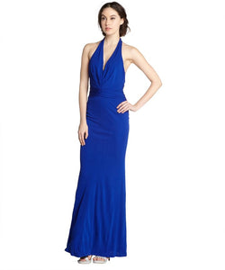 ABS Royal Blue Prom Gown by Allan Schwartz Cobalt Blue Halter style Jersey knit , Prom gown stretch formal Party dress pleated bodice , very easy to wear and elegant 