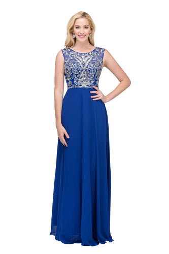 Star Box #6111, Royal Blue Prom dress, Mother of bride gown, or pageant dress  this A-Line design is well beaded with a peekaboo mesh bodice, moderate cup support, zipper closure